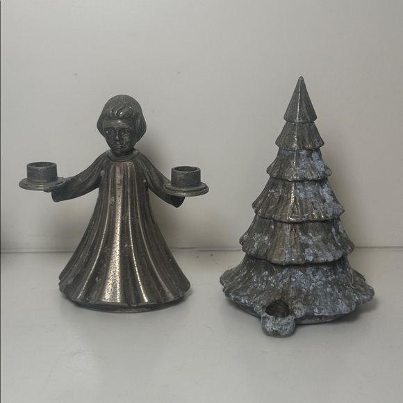 Vintage Silver Pewter Angel Choir and Christmas Tree Candle Holders - Picture 3 of 6